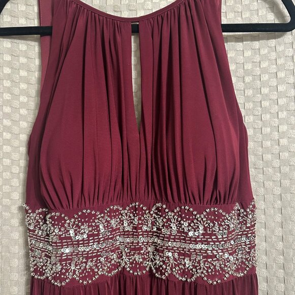 Burgundy Long Dress with Silver Accents- Size 10 - Picture 2 of 3